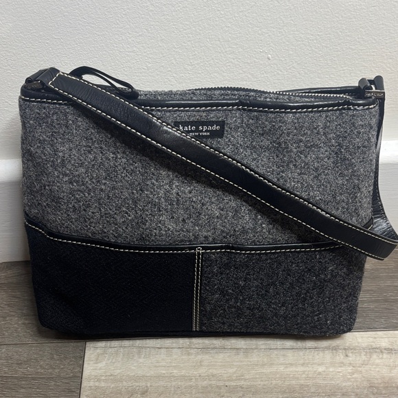 kate spade Handbags - Vintage Kate Spade Black and Gray Wool Patchwork Small Bag